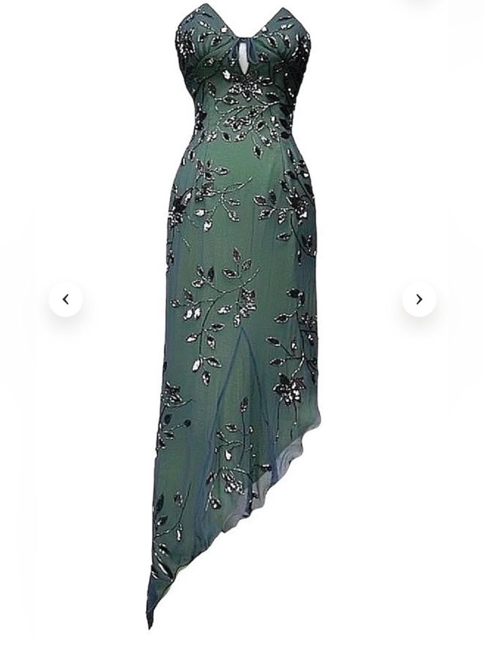 Vintage 2000s Cache Seafoam Green Embellished Evening Dress 100% silk. Size S